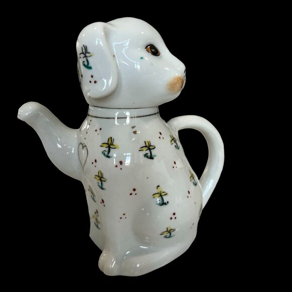 Vintage Ceramic White Puppy Dog Teapot / Creamer 5-3/4" Tall Raised Paw Spout - Picture 2 of 13